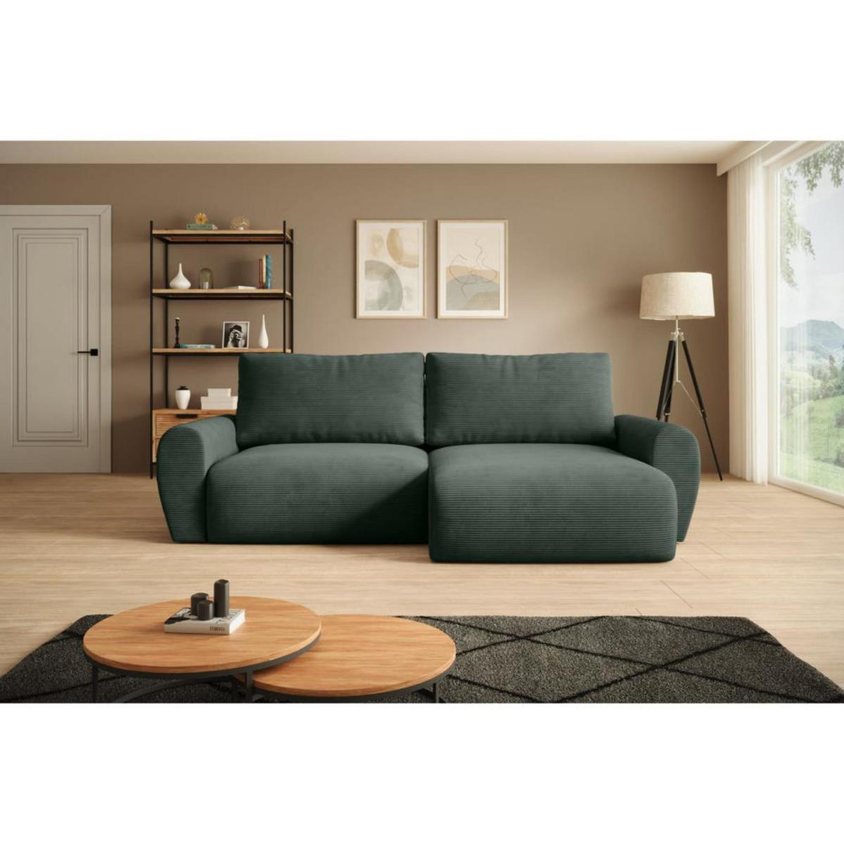 ECKSCHLAFSOFA Poss L grün rechts - Grün, Textil (253/153cm) - Beautysofa
