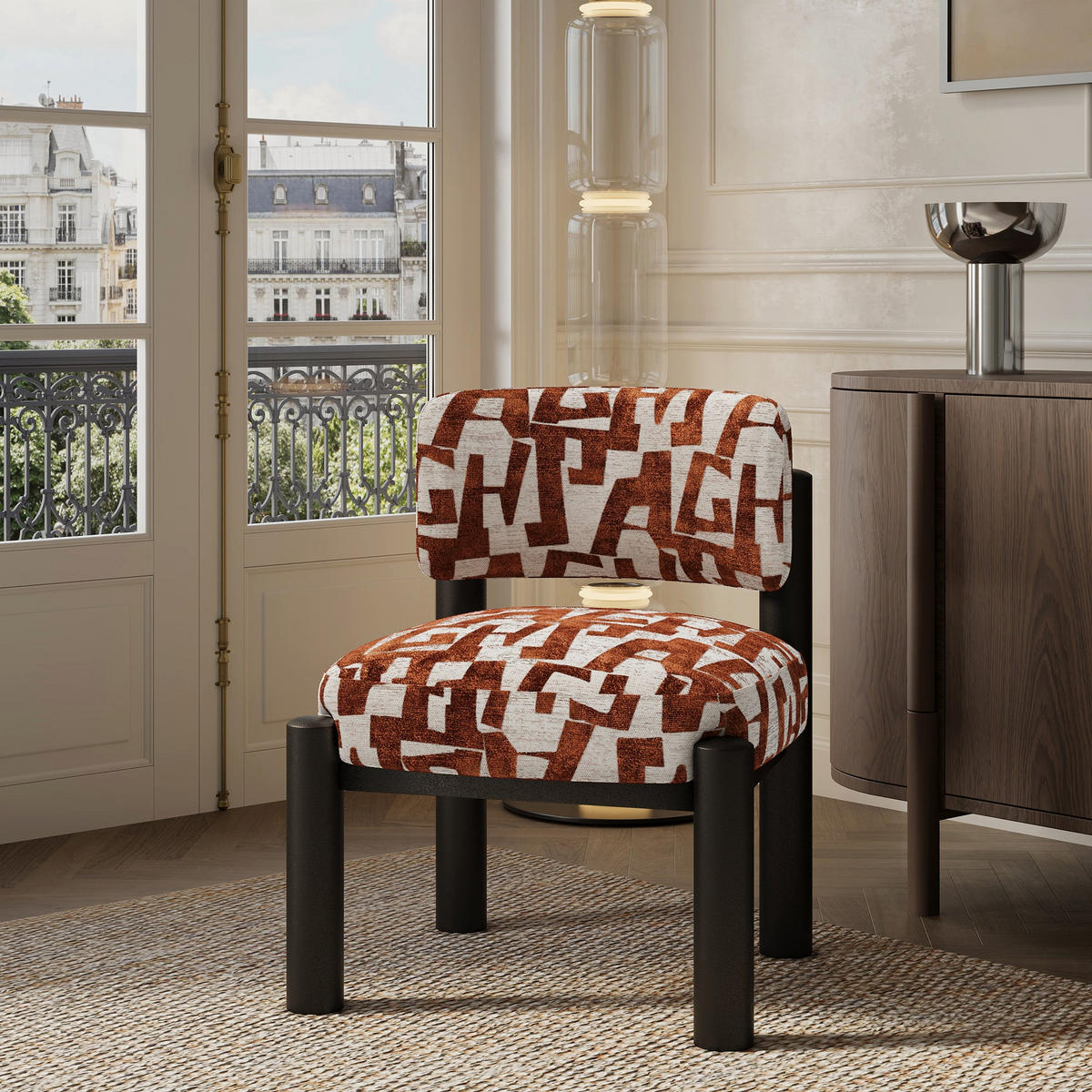 SESSEL ELY Strukturierter Stoff mit Muster Terrakotta 60.5cm - Dunkelorange/Terracotta, Textil (60.5/74.5/62cm) - Premium Interiors