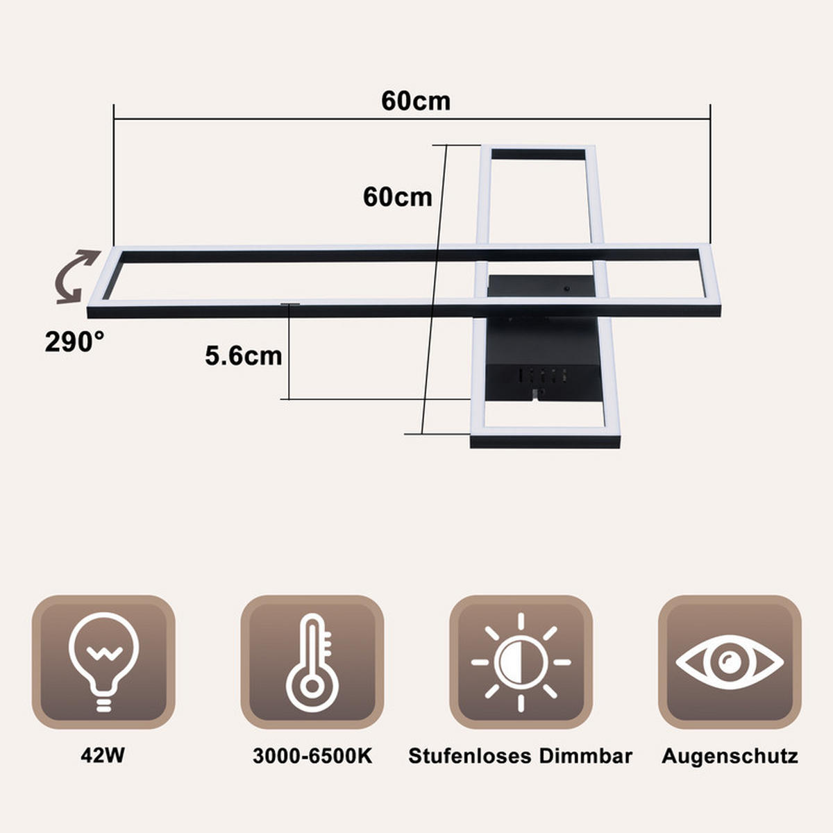 LED stropní svítidlo BURGDORF III 80/22/6 cm - černá, plast (80/22/6cm) - Nettlife