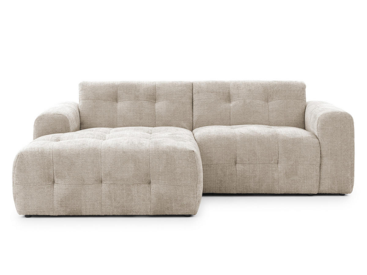 ECKSOFA Kozy im Bumpy-Design mit fester Rückenlehne aus weichem Dunkelbeige Chenille-Stoff - Ottomane links - Beige/Schwarz, Holz/Kunststoff (161/234cm) - S-Style Möbel