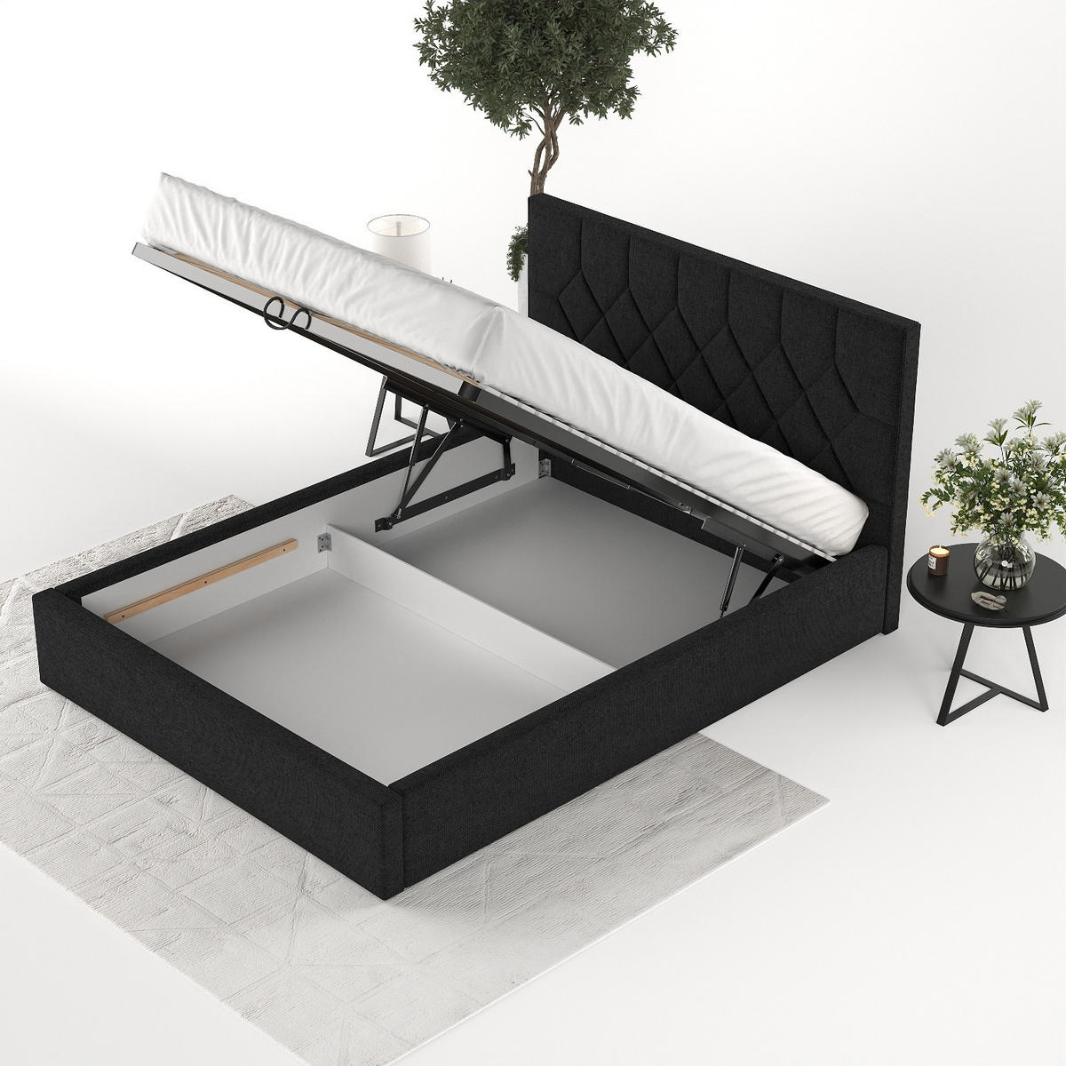 POLSTERBETT Brisa 180/200 cm Schwarz im Inari Stoff - Schwarz/Naturfarben, Holz/Holzwerkstoff (180/200cm) - AltaBeds