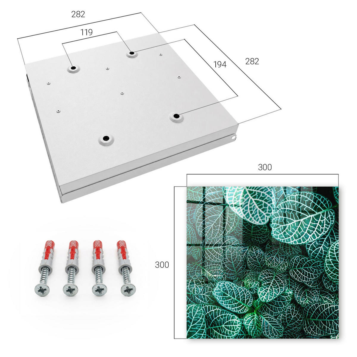 SCHLÜSSELBOX Weiß 30x30 cm – Türöffnung nach rechts - Grüne Muster - Grün, Metall (30/30/5cm) - TULUP