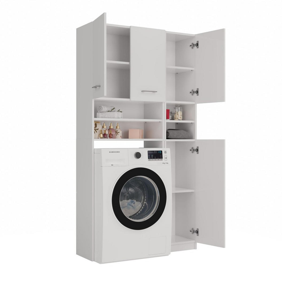 WASCHMASCHINENUMBAUSCHRANK Badezimmer-Schrank-Set Weiß 96/180/30 - Weiß, Holzwerkstoff (96/180/30cm) - RAUMHIRSCH FURNITURE
