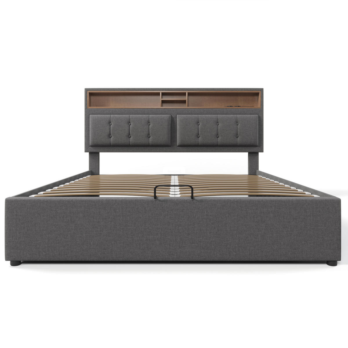 POLSTERBETT 160/200 cm grau mit verstellbarem Kopfteil und USB-Anschluss - Grau, Textil (160/200cm) - OKWISH