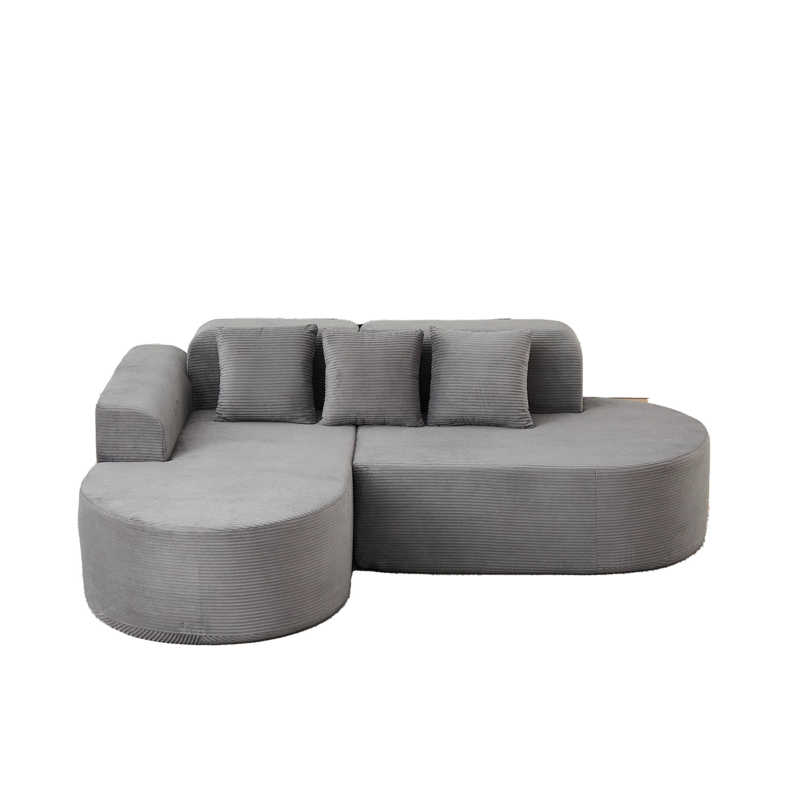 ECKSOFA 220/155/70 cm Grau Cord mit 3 Kissen, Linke Seite - Grau, Textil (220/155cm) - Oxeza