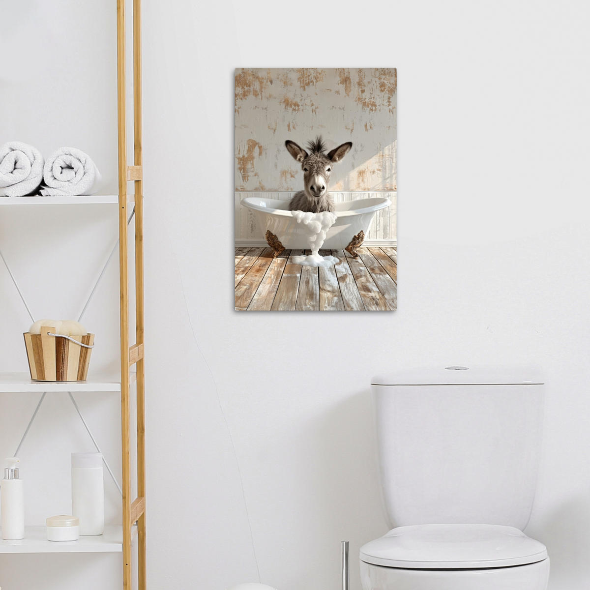 LEINWANDBILD Esel - Tiere - Badewanne - Schaumstoff 40x60 cm - Weiß, Textil (40/60cm) - MuchoWow