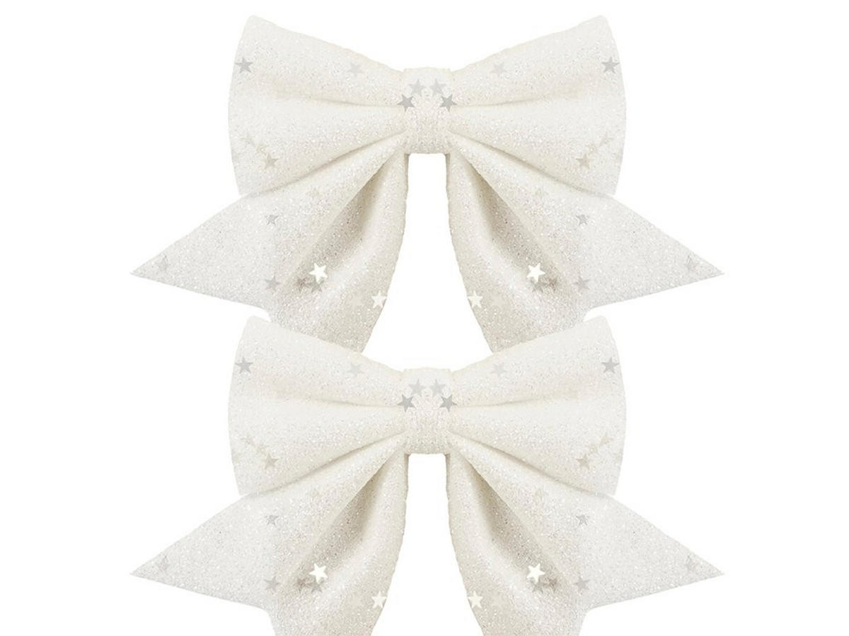 WEIHNACHTSSCHLEIFEN-SET 2-teilig Weiß, 12 × 13 cm, Stoff - Weiß, Kunststoff (12/13/1cm) - LAALU