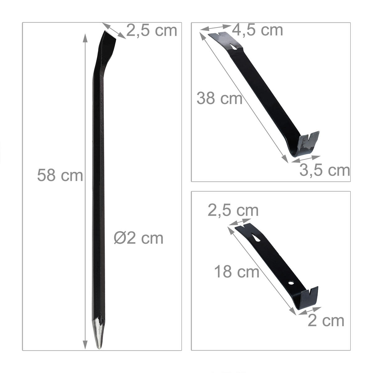 BRECHEISEN Set - Schwarz, Metall (2.5/58/4cm) - Relaxdays