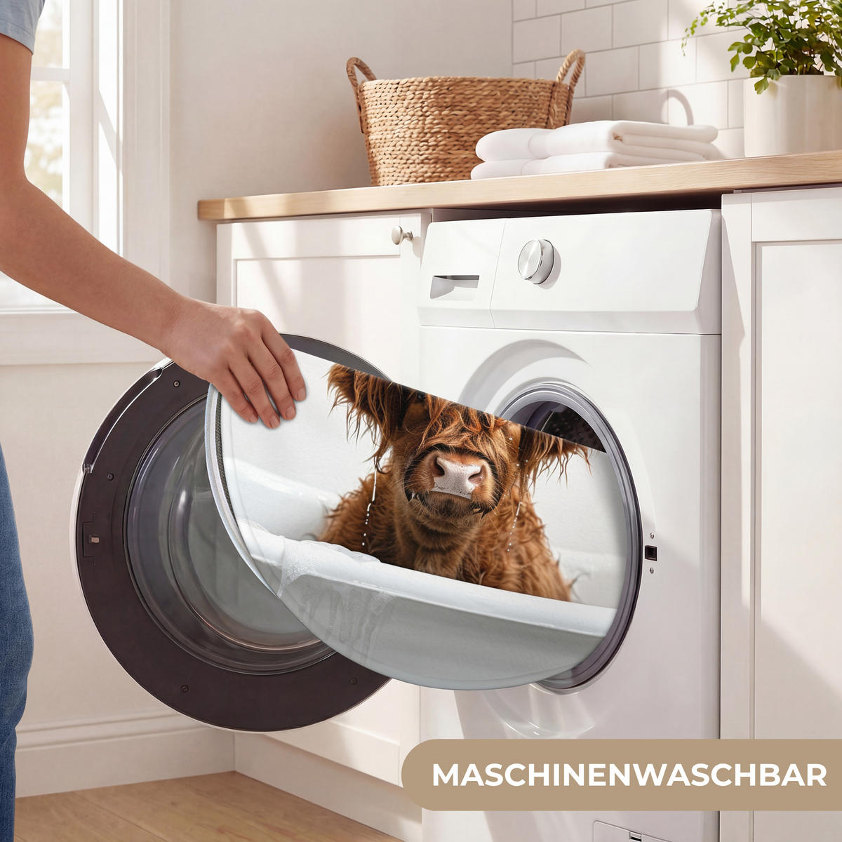 WC-VORLEGER Schottischer Highlander - Bad - Kuh - Tiere - Schaumstoff Toilettenteppich 70x70 cm - Weiß, Kunststoff/Textil (70/70cm) - OnlyWow