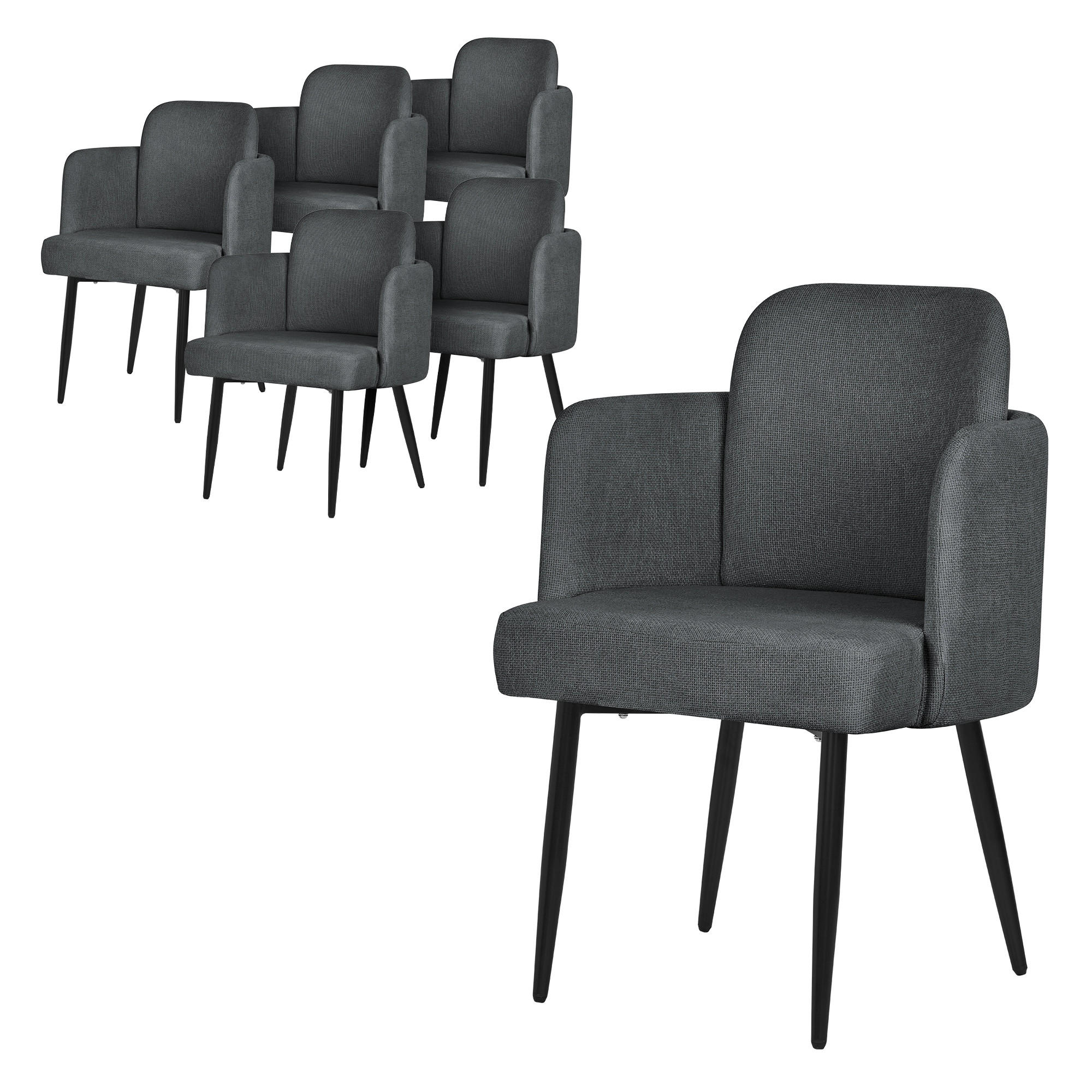 ESSZIMMERSTÜHLE 6er Set Anthrazit mit Stoffbezug Rattan Optik - Anthrazit/Schwarz, Textil/Metall (59/86/59cm) - ML-DESIGN