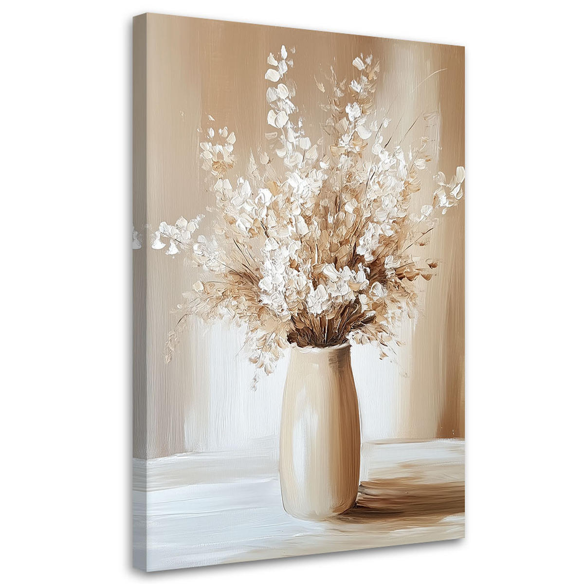 LEINWANDBILD Beiger Blumenstrauß in einer Vase 60x90cm - Beige, Textil (60/90cm) - Feeby