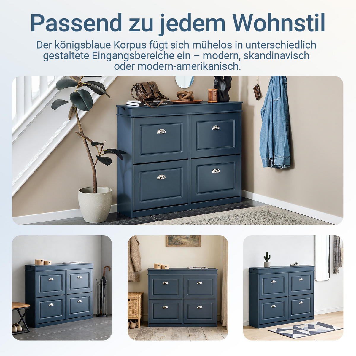 COMODĂ de intrare cu 4 sertare și spațiu pentru pantofi - albastru, compozit lemnos (104/83/24cm) - SoBuy