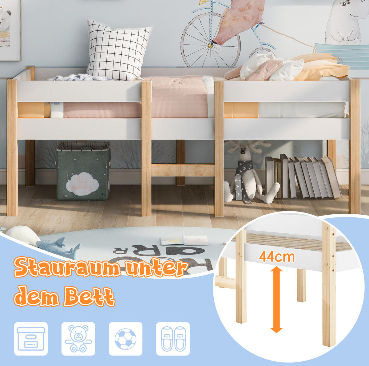 KINDERBETT 90/190 cm mit Schubladen, Rausfallschutz und Leiter, Weiß - Weiß, Holzwerkstoff (90/190cm) - Redom