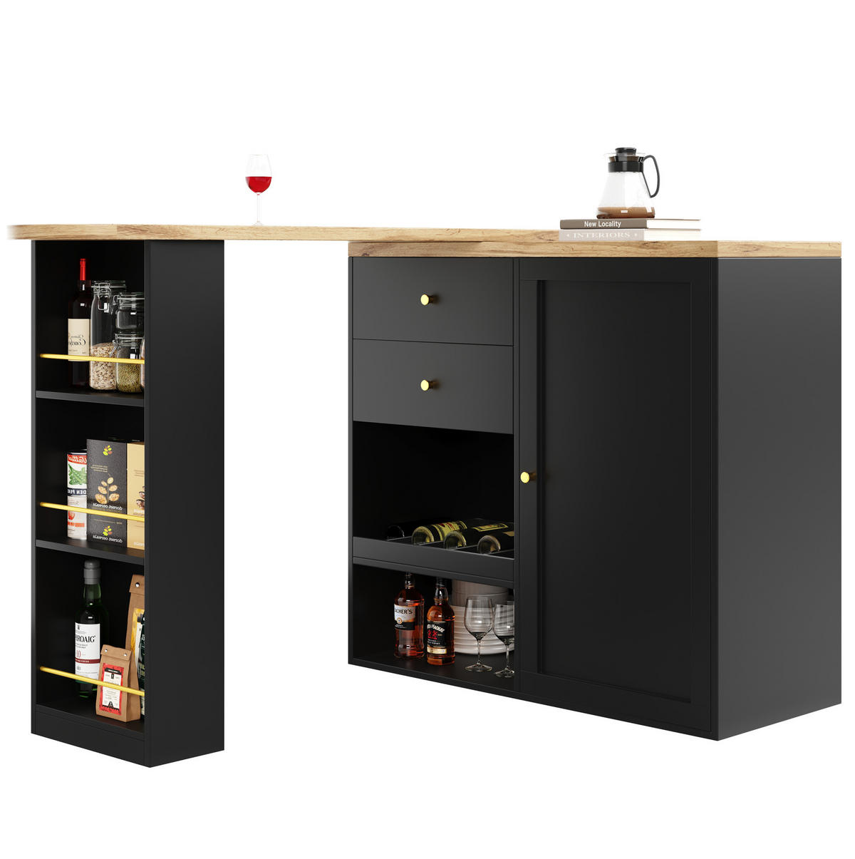 SCHRANK mit drehbaren Seitenregalen 105 x 39 x 102 cm Schwarz - Schwarz, Holz (39/104/138cm) - Beauniv
