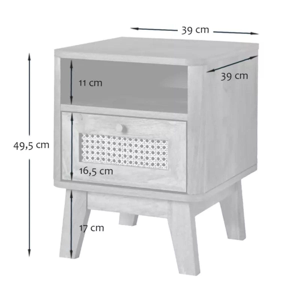 NACHTTISCH 1 schublade mit rattanfront und 1 fach palmo 39/39/49 cm - Eschefarben, Holzwerkstoff (39/49/39cm) - Calicosy