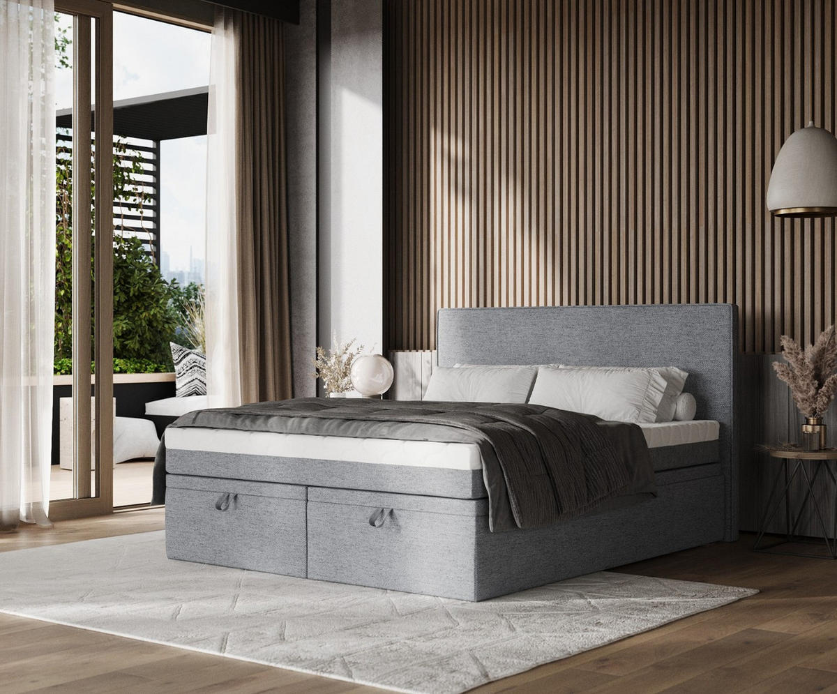 BOXBETT Zalla 180/200 cm Grau im Neve Stoff - Schwarz/Grau, Holz/Holzwerkstoff (180/200cm) - AltaBeds