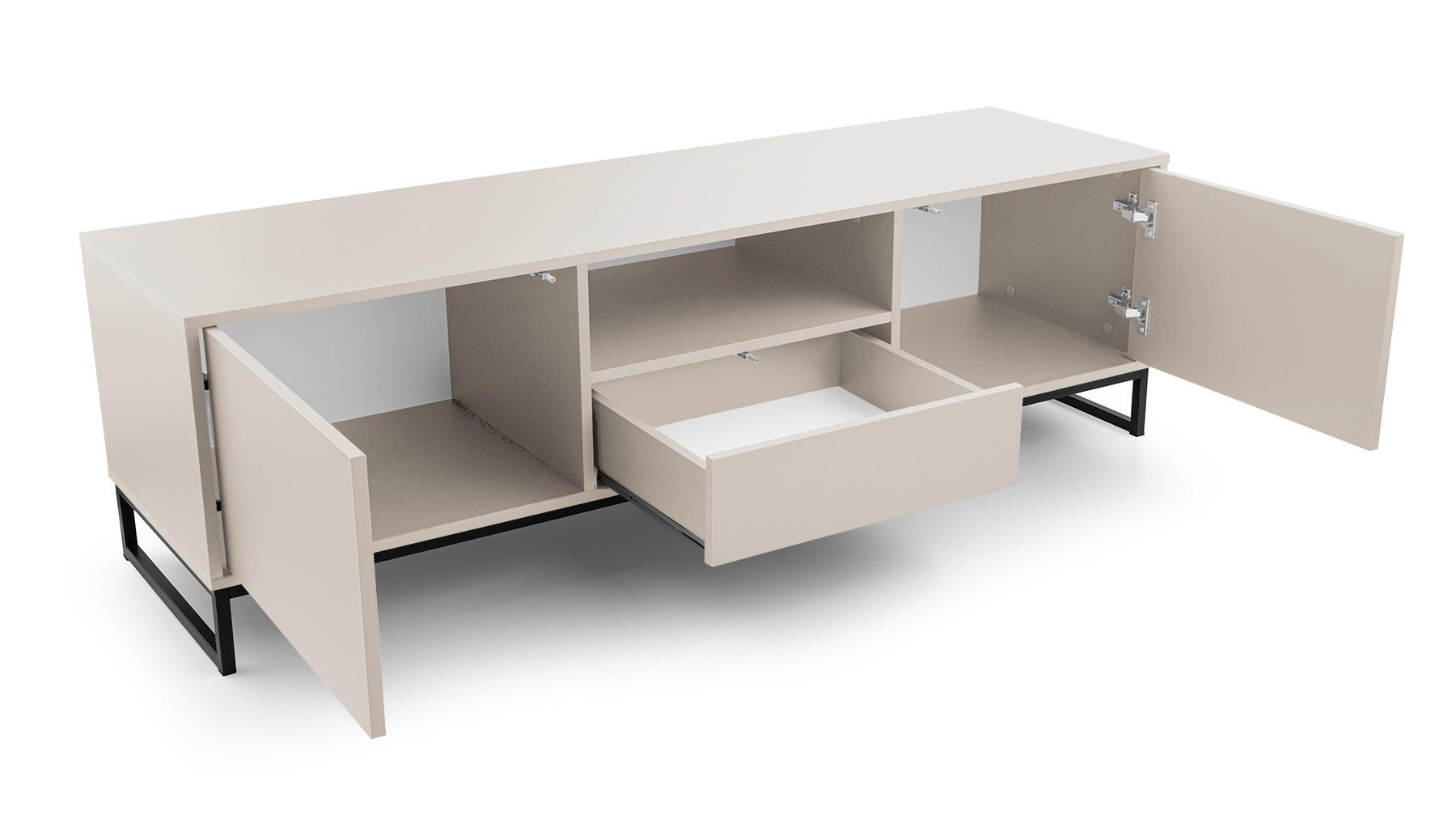 RTV-SCHRANK Genua Eiche, Schwarz Gestell, zweitüriger Schrank - Schwarz/Braun, Holzwerkstoff (160/48/45cm) - Bettso