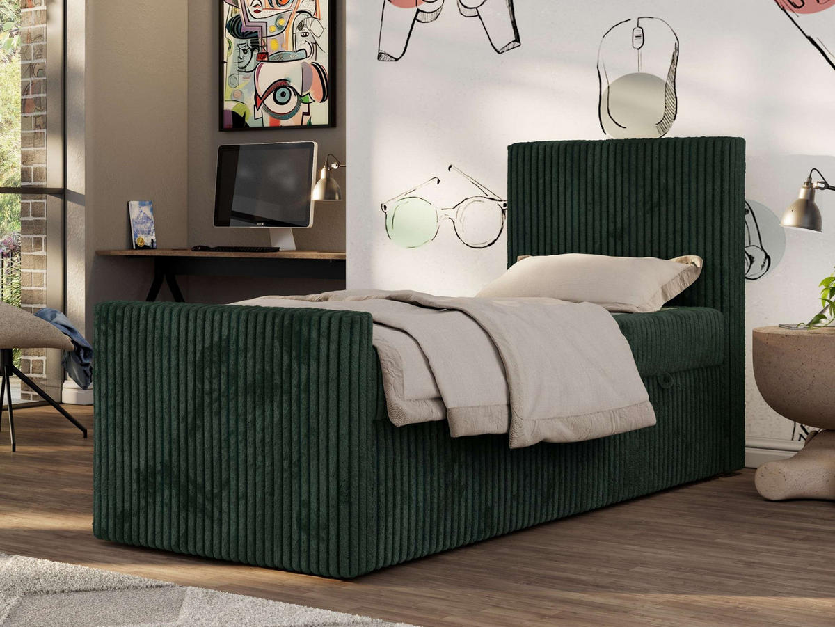 MLÁDEŽNÍ POSTEL TILIO DUO 90/200 - Tmavě zelená Manšestr - H3 - Pravá - tmavě zelená, textil (90/200cm) - MKS