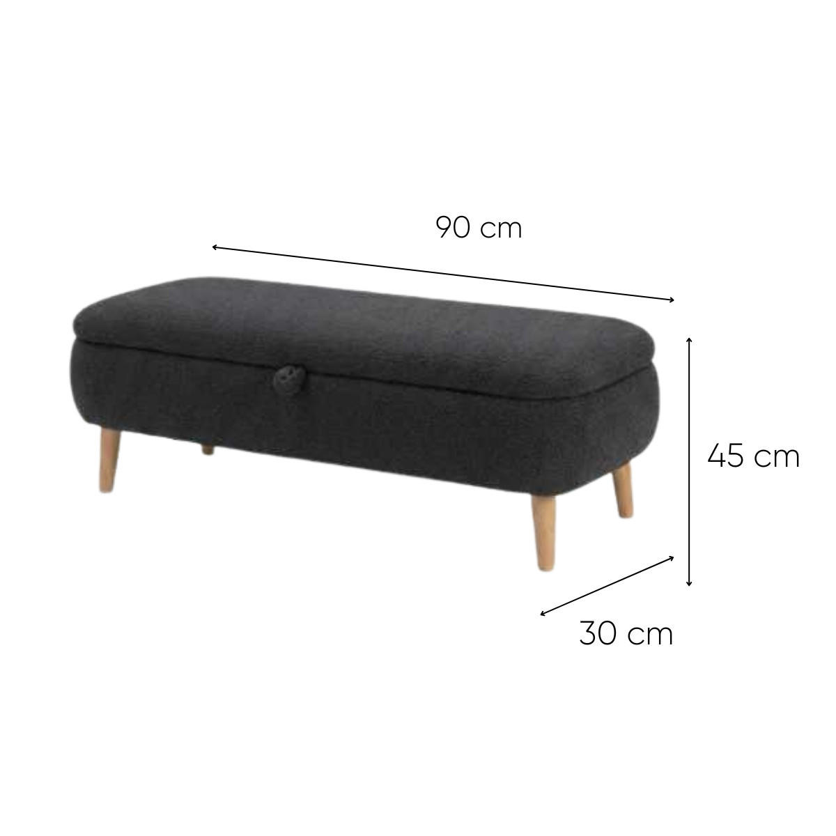 AUFBEWAHRUNGSBANK aus Bouclé-Stoff 30/45/90 cm - Anthrazit, Holzwerkstoff (30/45/26cm) - Calicosy