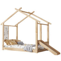 KINDERBETT 90/200 cm Natur mit Rutsche und beschreibbarer Weißwandtafel aus Kiefer und MDF - Naturfarben, Holz (90/200cm) - OKWISH