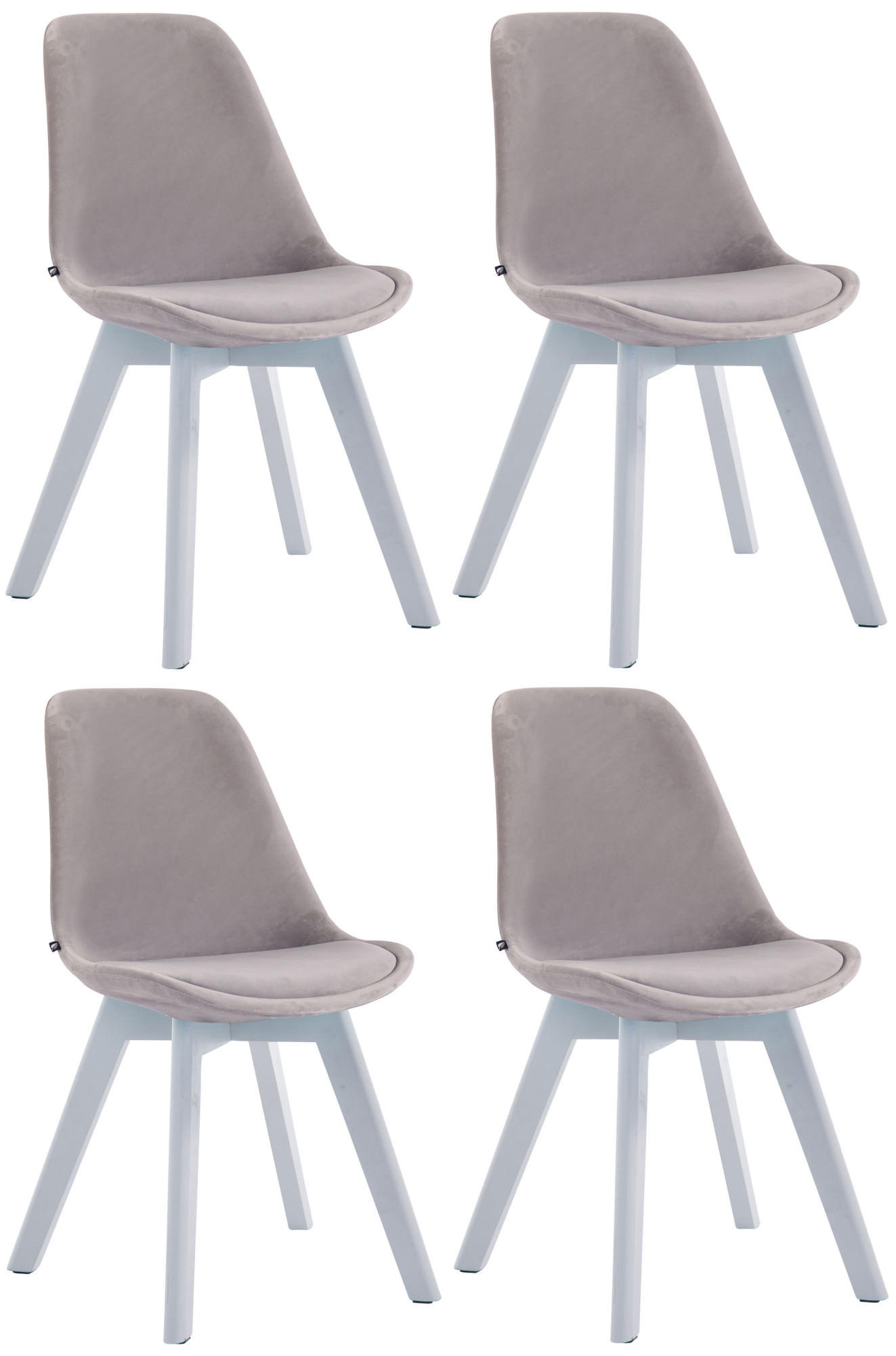 STUHL 4er Set Samt Grau - Weiß/Grau, Holz/Textil (48/84/55cm) - CLP
