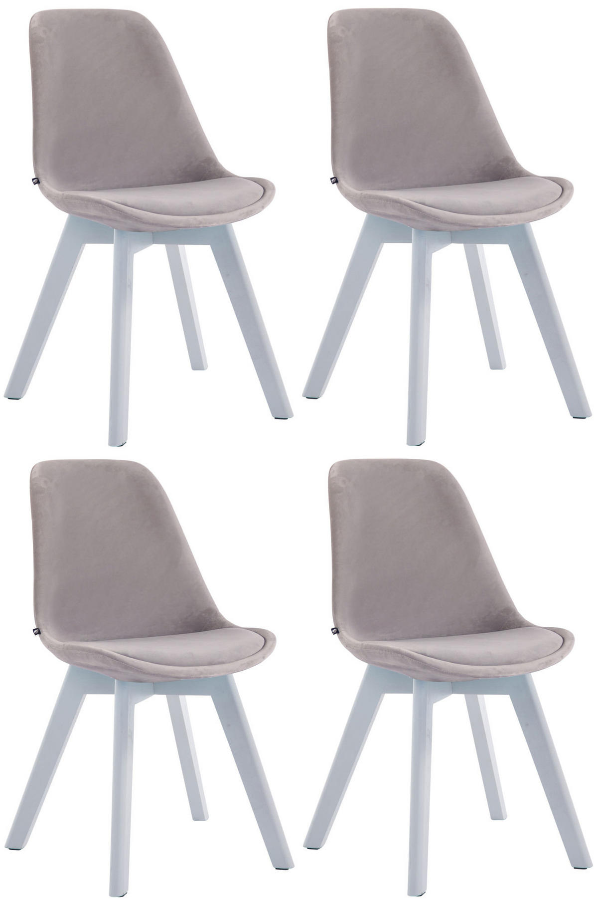 STUHL 4er Set Samt Grau - Weiß/Grau, Holz/Textil (48/84/55cm) - CLP