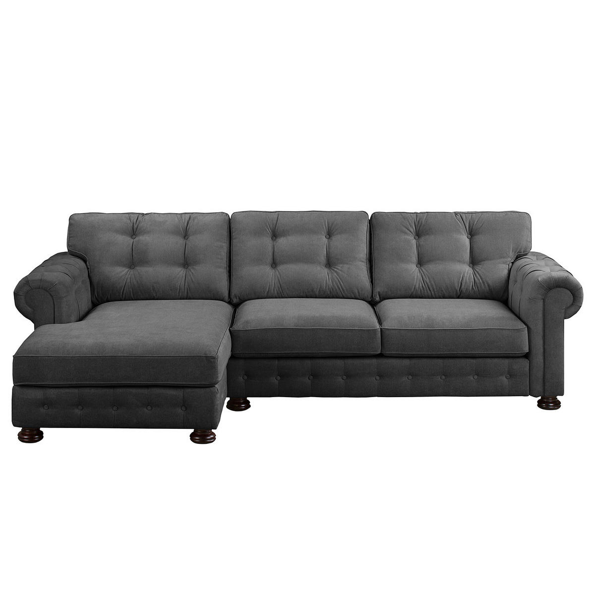 ECKSOFA mit Longchair - Microfaser - Dunkelgrau, Textil (302/166cm) - home24