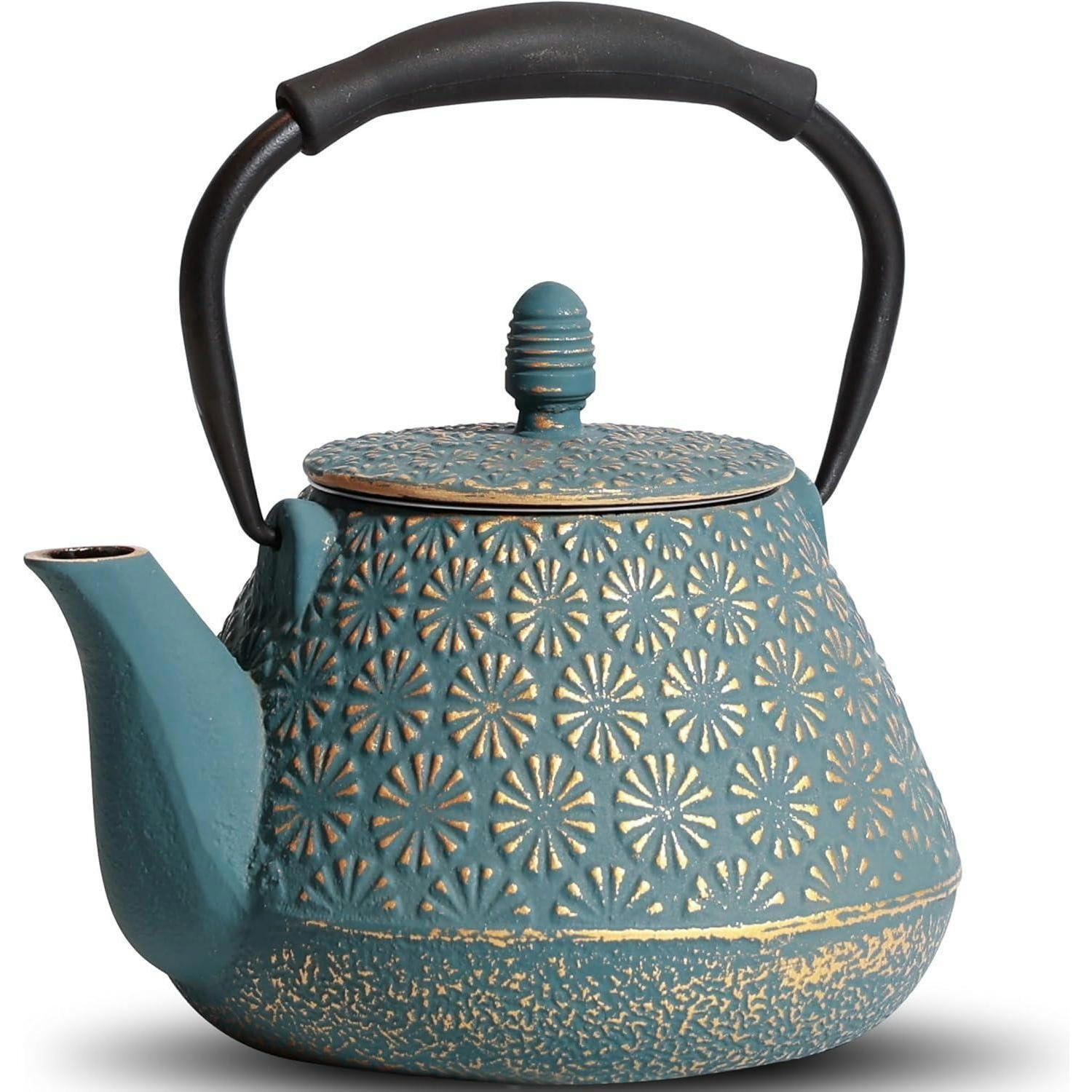 TEEKANNE Gusseisen 950ml Kirschblütenmuster Blau - Türkis, Metall (17/8cm)