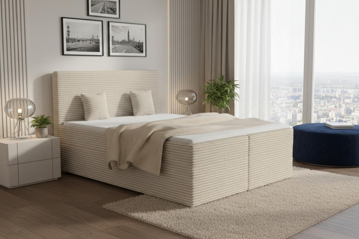 BOXBETT DUBAI 180/200 in Ecru H4 - Ecru, Holz/Holzwerkstoff (180/200cm) - Deine Möbel 24