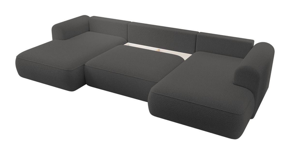 WOHNLANDSCHAFT Ovo Dunkelgrau Boucle - Dunkelgrau/Schwarz, Textil (375/95/185cm) - Selsey