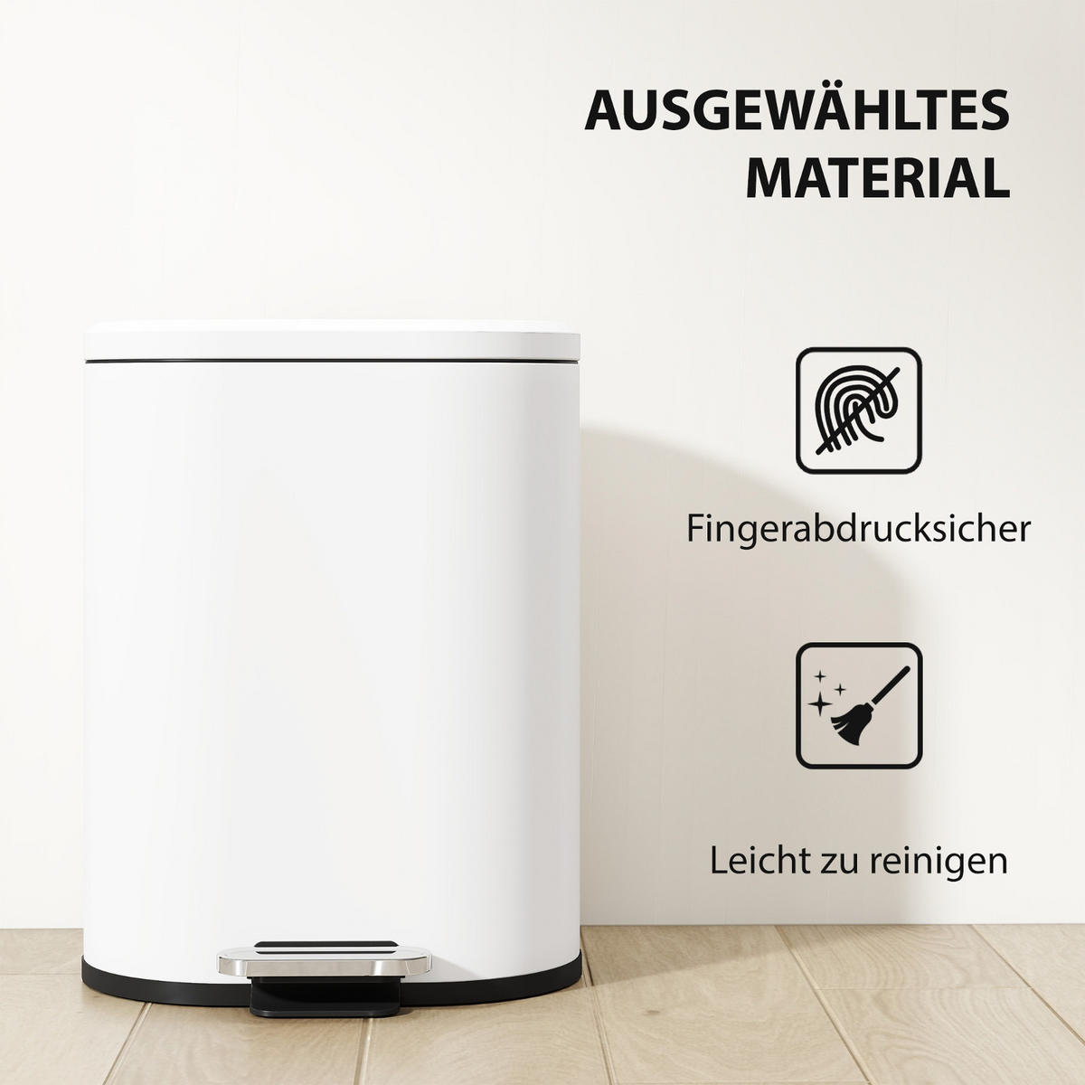 MÜLLEIMER 12L WEISS Treteimer mit Soft-Close-Funktion 30/25,5/37,5 cm - Weiß, Metall (25.5/37.5/30cm) - Rolipo