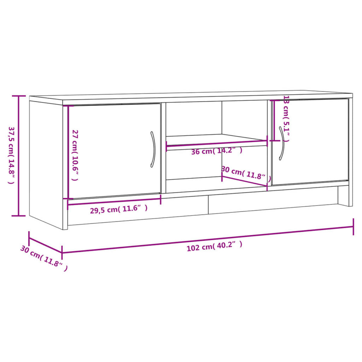 TV-SCHRANK Weiss 102/30/37,5 Cm Holzwerkstoff - Weiß, Holzwerkstoff (30/37.5/102cm) - vidaXL