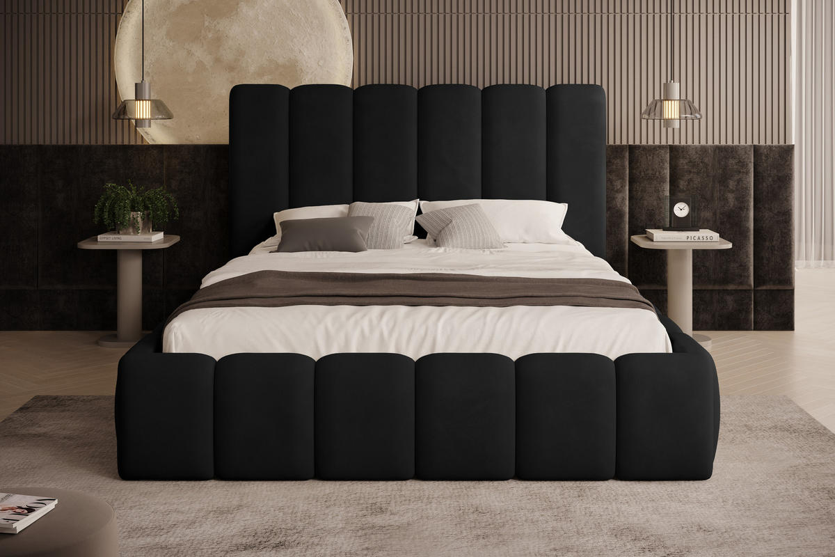 POLSTERBETT Vilo 180x200 mit Bettkasten und Stabilem Metallgestell - Schwarz, Textil (180/200cm) - Storez24