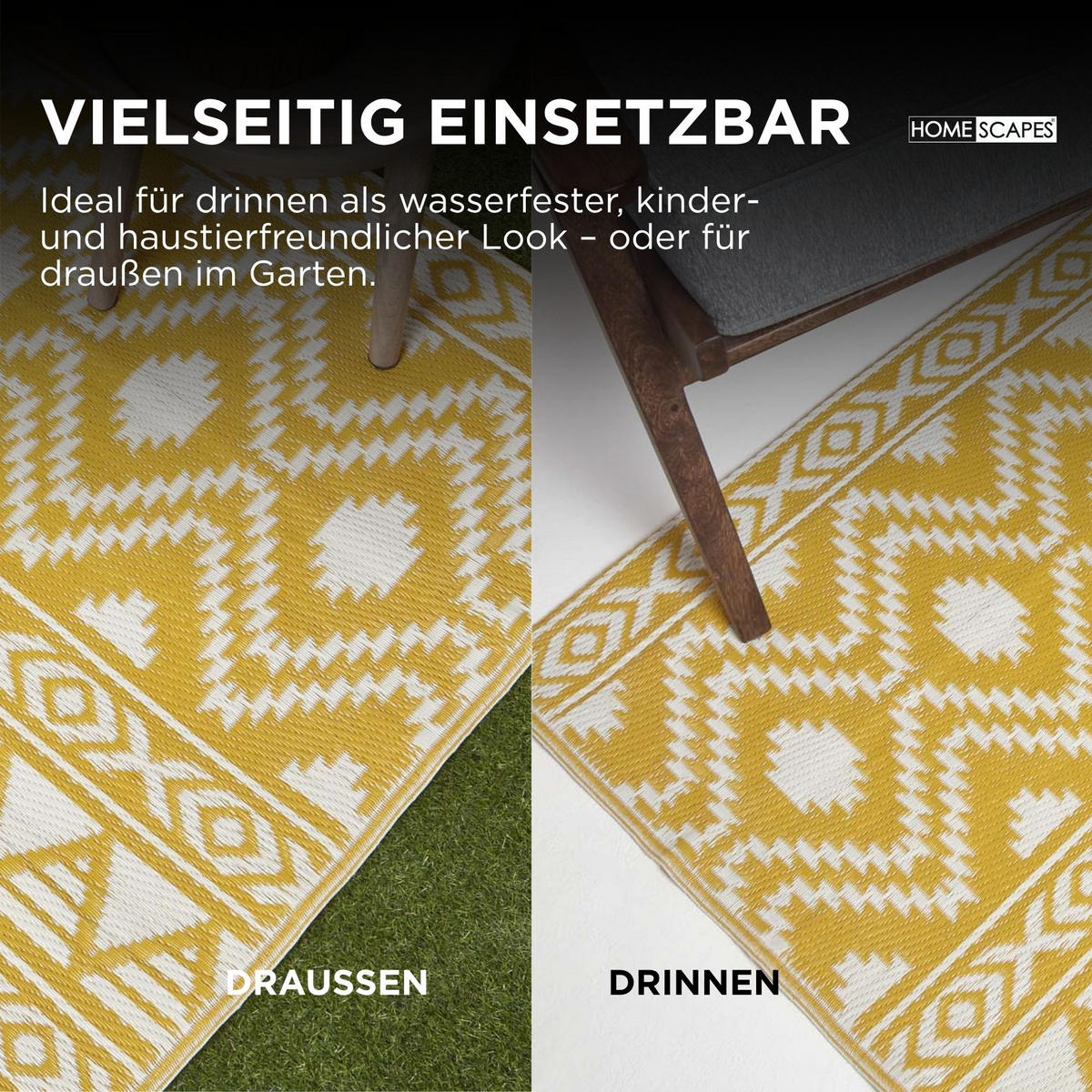 OUTDOORTEPPICH Anna mit Ethno-Muster 120/180 cm - Gelb, Kunststoff (120/180cm) - Homescapes