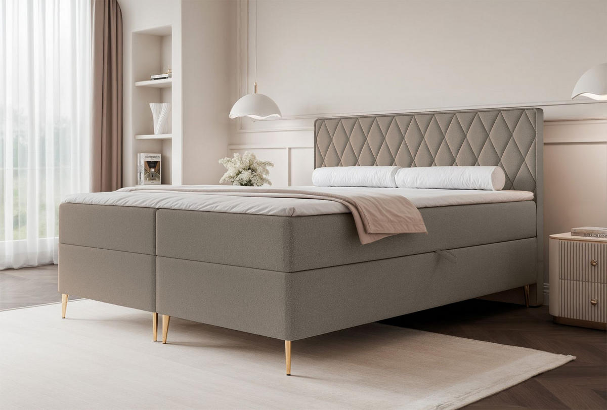 BOXBETT Caresso Hellbraun, Chenille, 180x200 cm - Hellbraun/Goldfarben, Textil/Metall (180/200cm) - Selsey