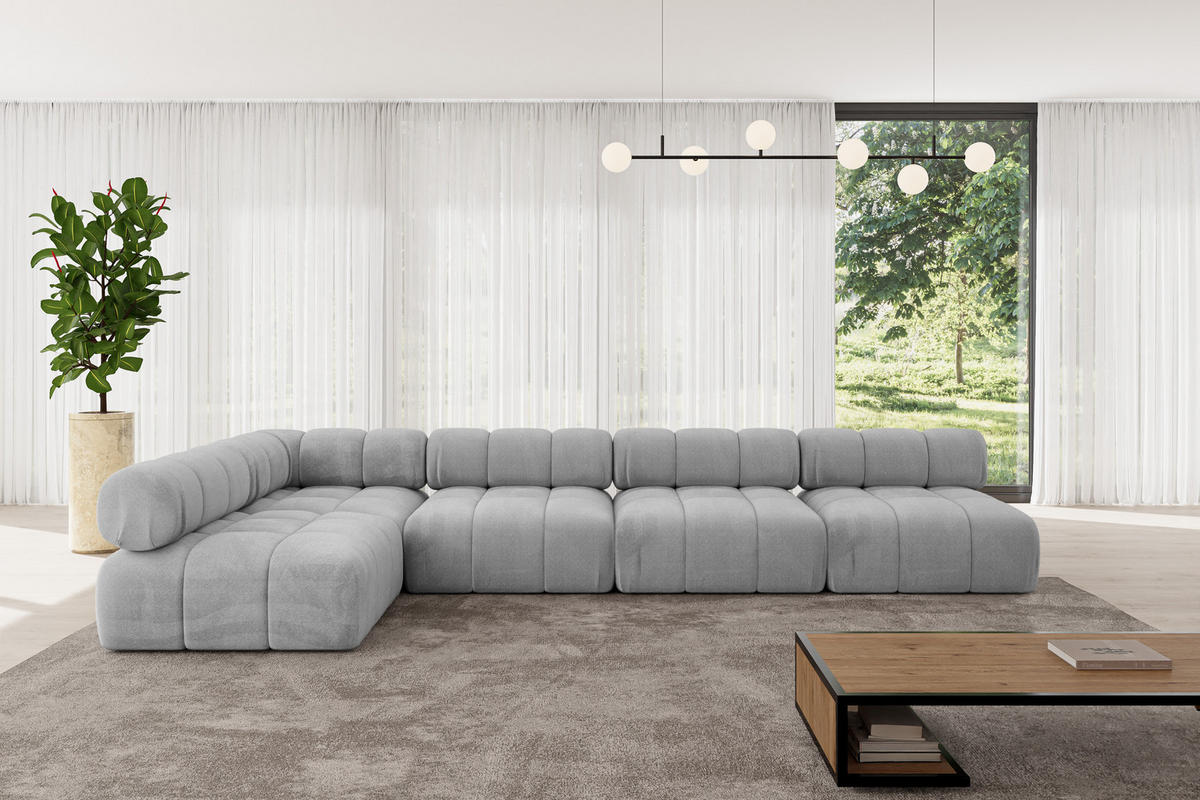 ECKSOFA modulares Sofa Samaro-L3 - 380x190x70 cm Hellgrau Velours - Hellgrau, Holzwerkstoff/Textil (380/190cm) - ALTDECOR
