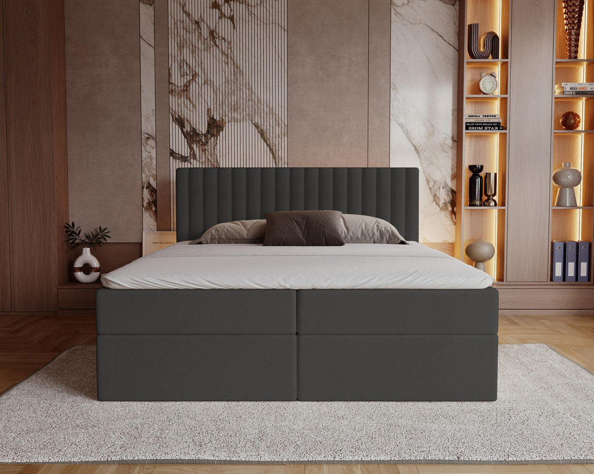 BOXSPRINGBETT 140x200 Daliro, Samt, Bettkasten, Matratze H3, Dunkelgrau - Dunkelgrau, Holz/Textil (140/200cm) - Emporius