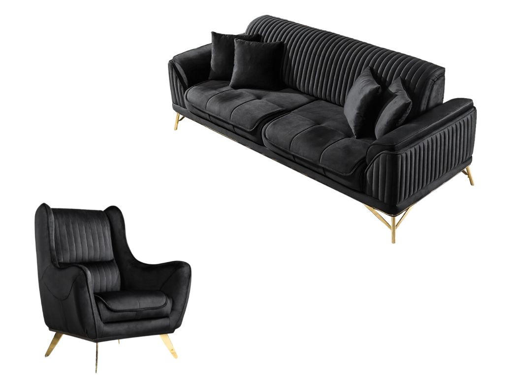 SITZGARNITUR Bond Grau Stellvariante:2+1 - Schwarz, Holz (187/85/100cm) - Villa Möbel