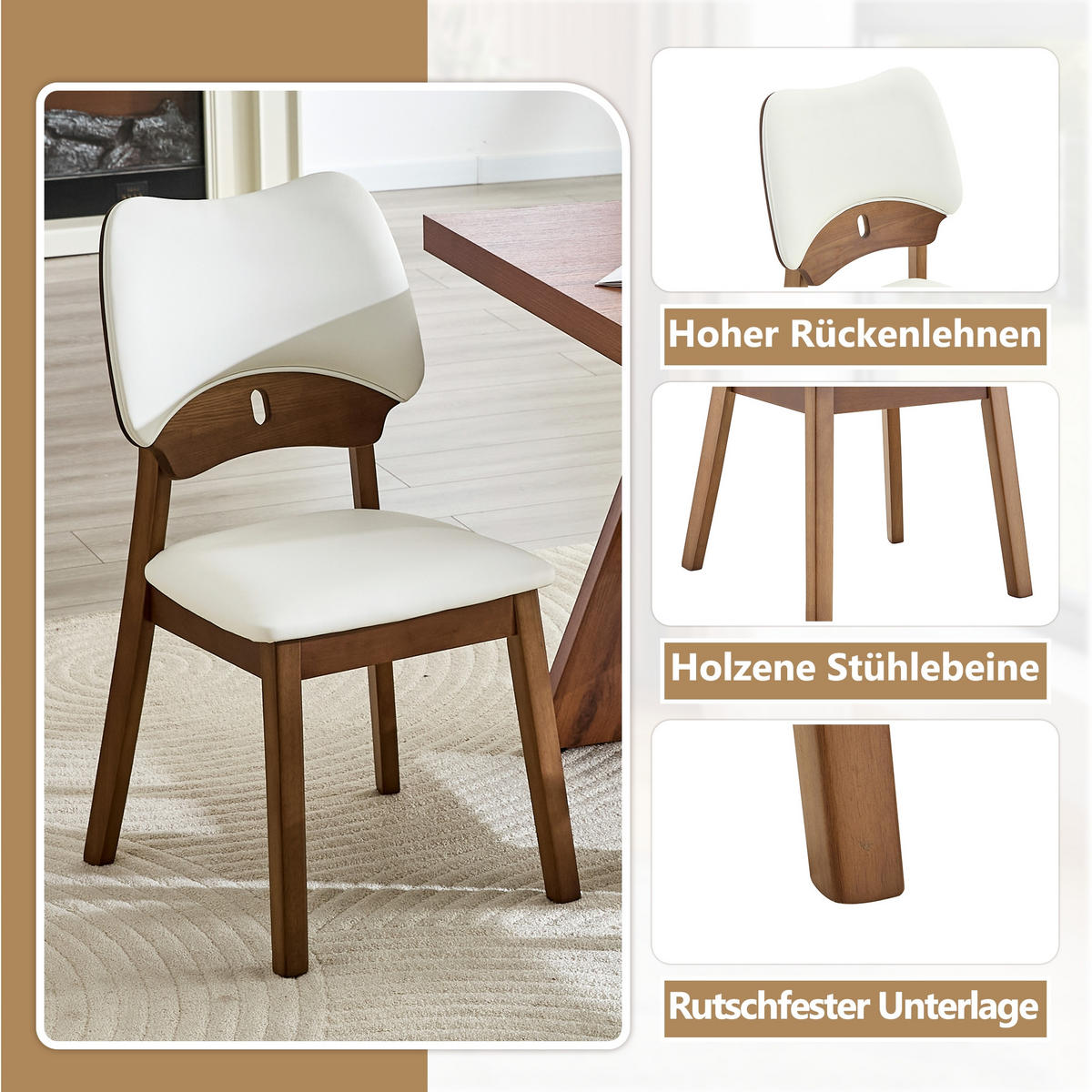 STUHL-SET DE-36734 2 Stück mit Schmetterlingsrückenlehne Weiß - Weiß, Holzwerkstoff (43/87.5/51cm) - ComfortXL
