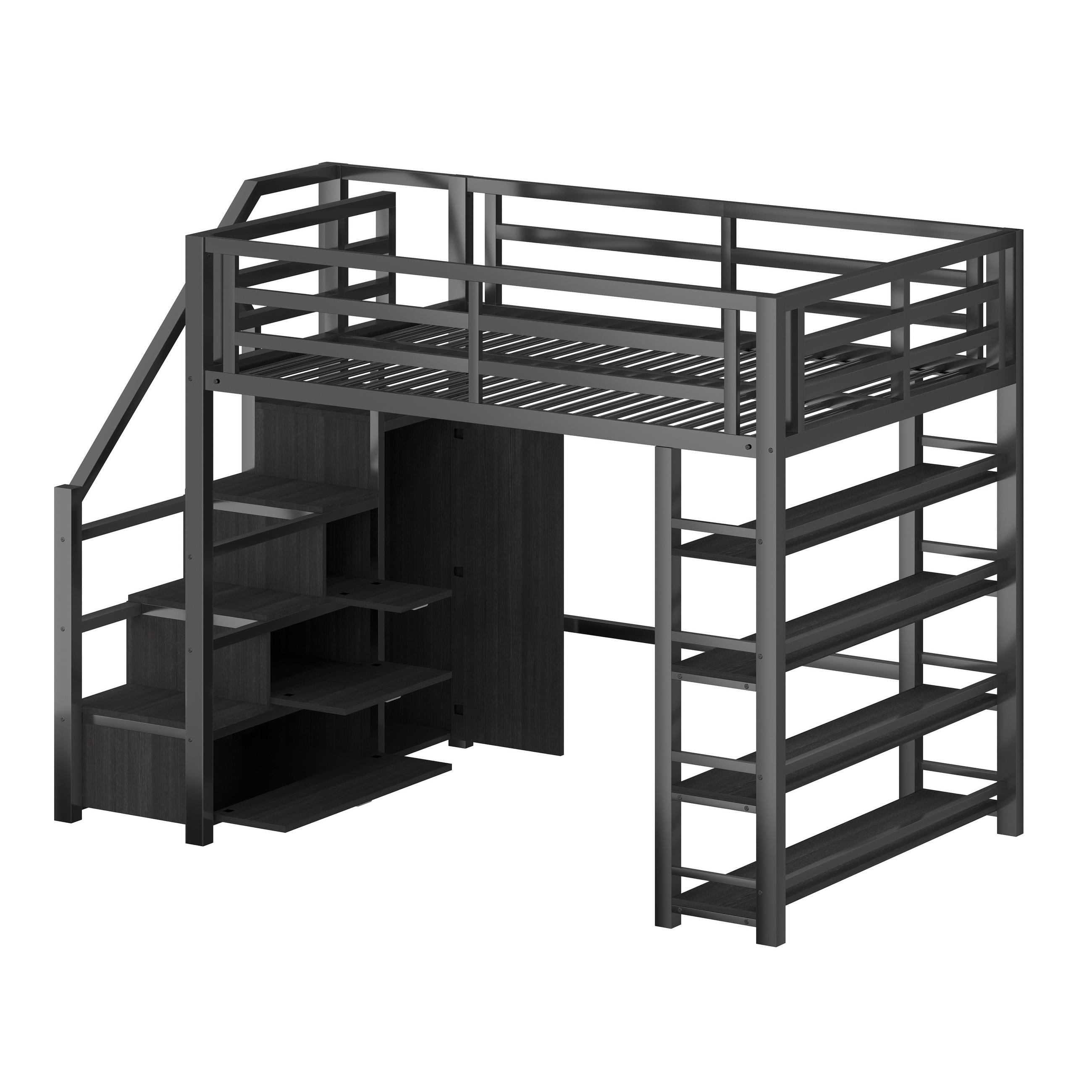 HOCHBETT 140/200 cm DE-03426, mit Ablagefächern, Schränken, Kleiderschrank und LED, in Schwarz - Schwarz, Holzwerkstoff/Metall (140/200cm) - ComfortXL