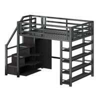 HOCHBETT 140/200 cm DE-03426, mit Ablagefächern, Schränken, Kleiderschrank und LED, in Schwarz - Schwarz, Holzwerkstoff/Metall (140/200cm) - ComfortXL