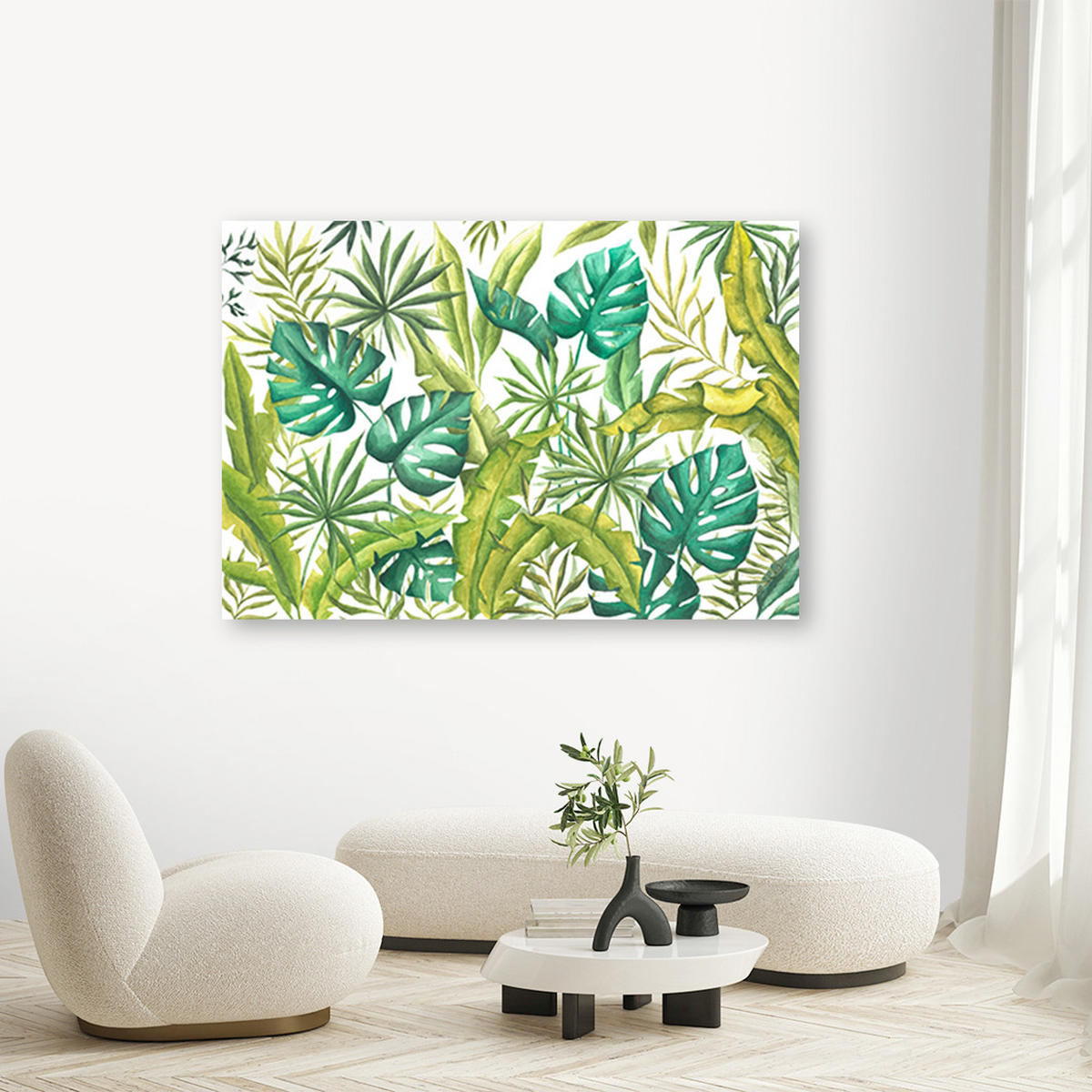 WANDBILD monster's blätter - Weiß, Textil (60/40cm) - Feeby