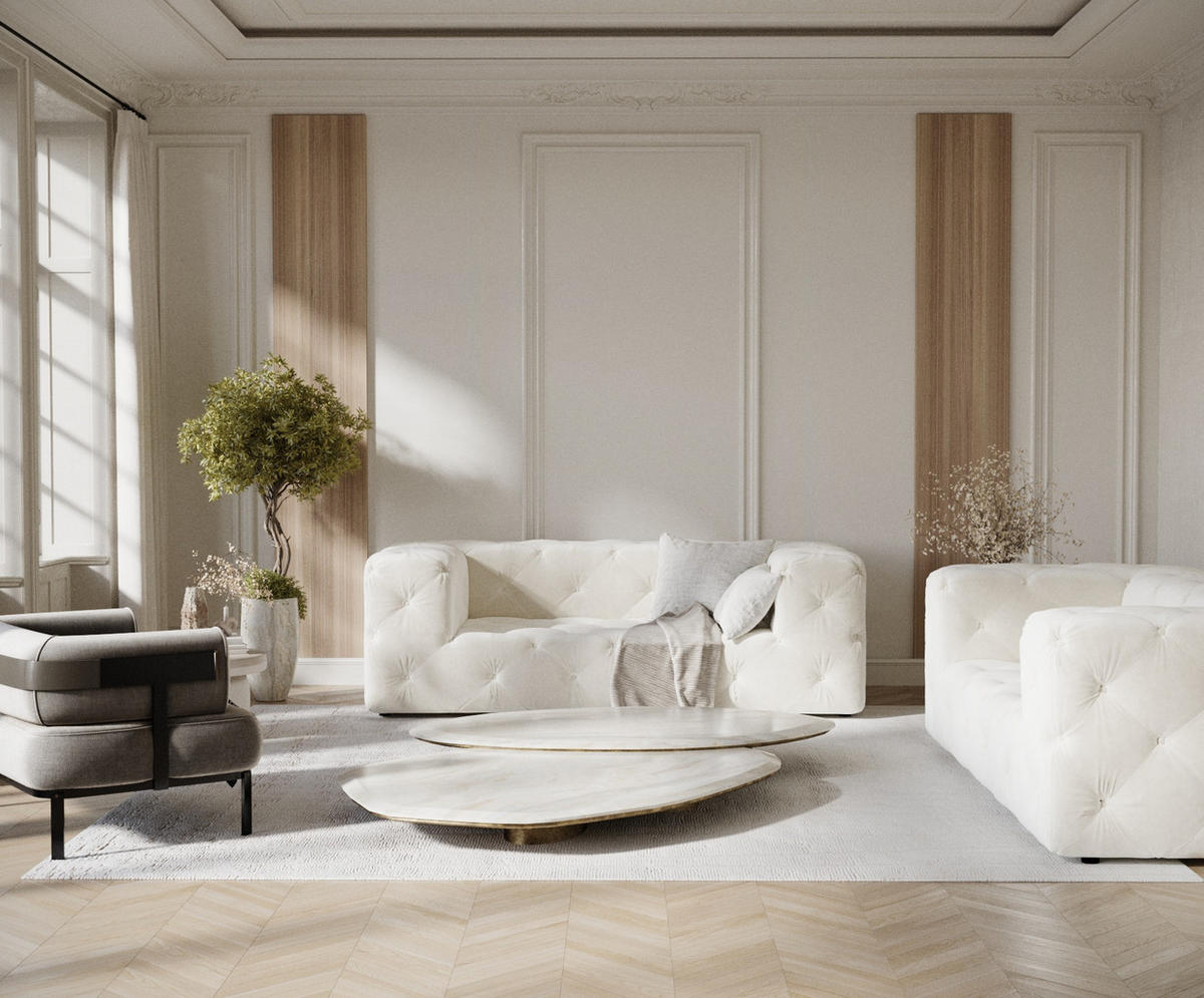 2-SITZER-SOFA Cosimo Creme Samtstoff - Creme/Schwarz, Holz/Holzwerkstoff (193/71/100cm) - Maison de Reve
