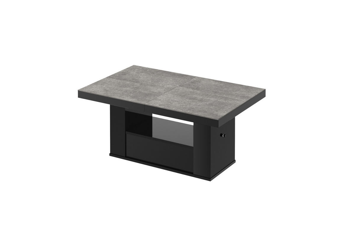 COUCHTISCH rechteckig Beton - Schwarz Hochglanz 120/75/54 cm - Schwarz Hochglanz/Hellgrau, Holzwerkstoff (75/120/54cm) - designimpex