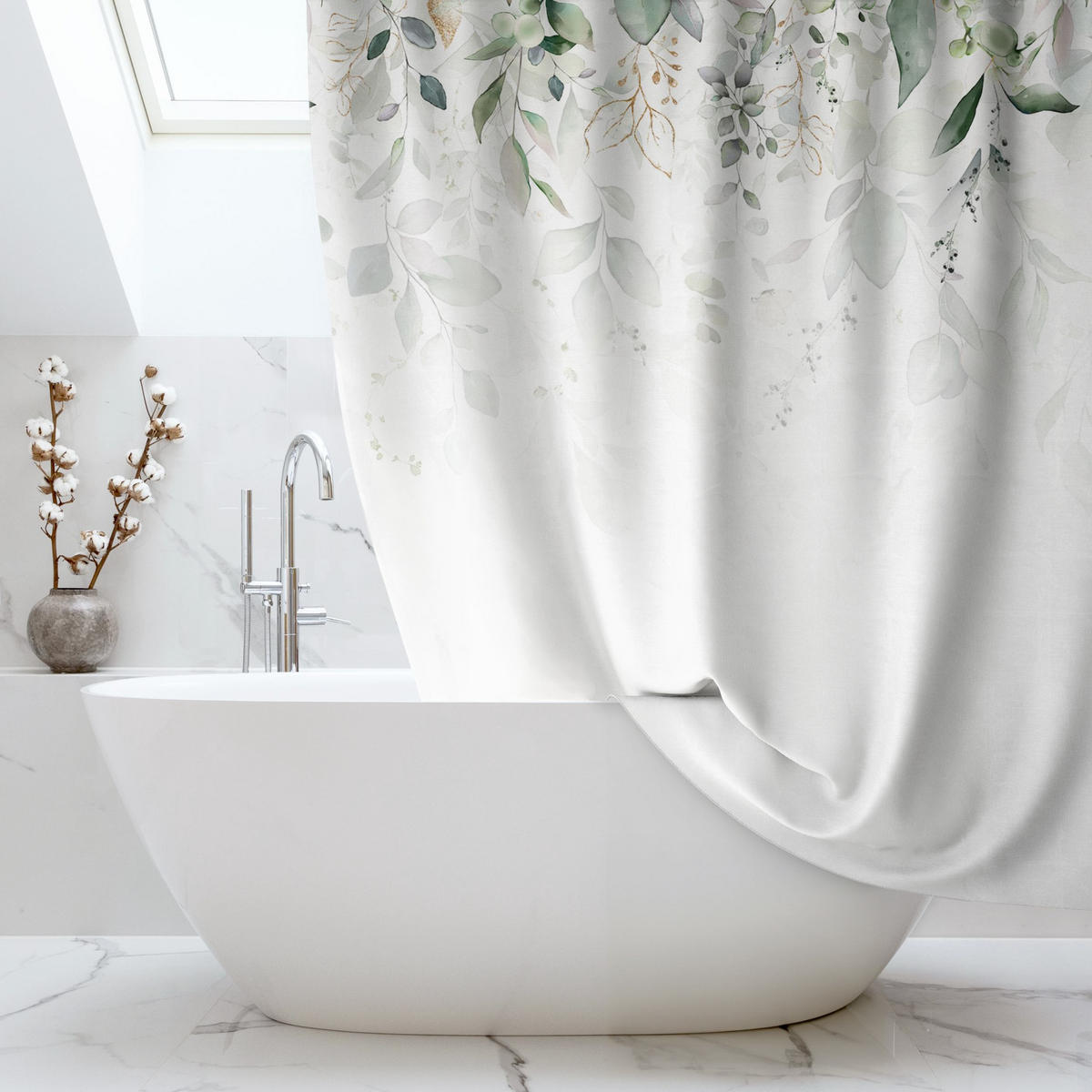 DUSCHVORHANG Rankende Eukalyptuszweige Aquarell 200/180 cm - Grün, Textil (200/180cm) - Bilderwelten