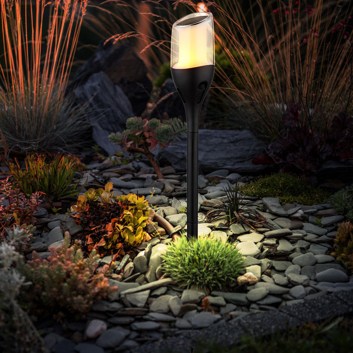 LED AUSSENLEUCHTE Solar Fackel Schwarz 2er Set - Schwarz, Kunststoff (7.5/7.5/64.5cm) - Globo Lighting