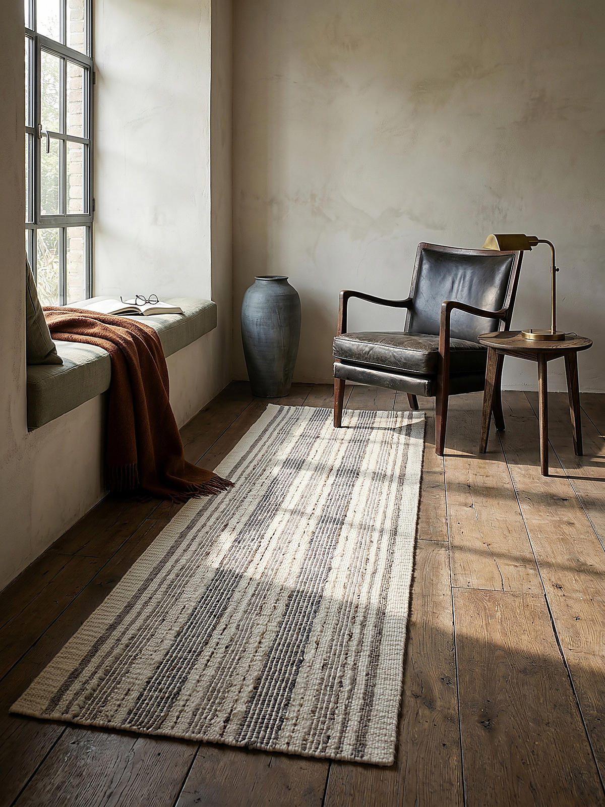 TEPPICH aus Wolle handgewebt HYTHE in Natur, gestreift, 80 x 300 cm - Beige, Textil (80/300cm) - KADIMA DESIGN