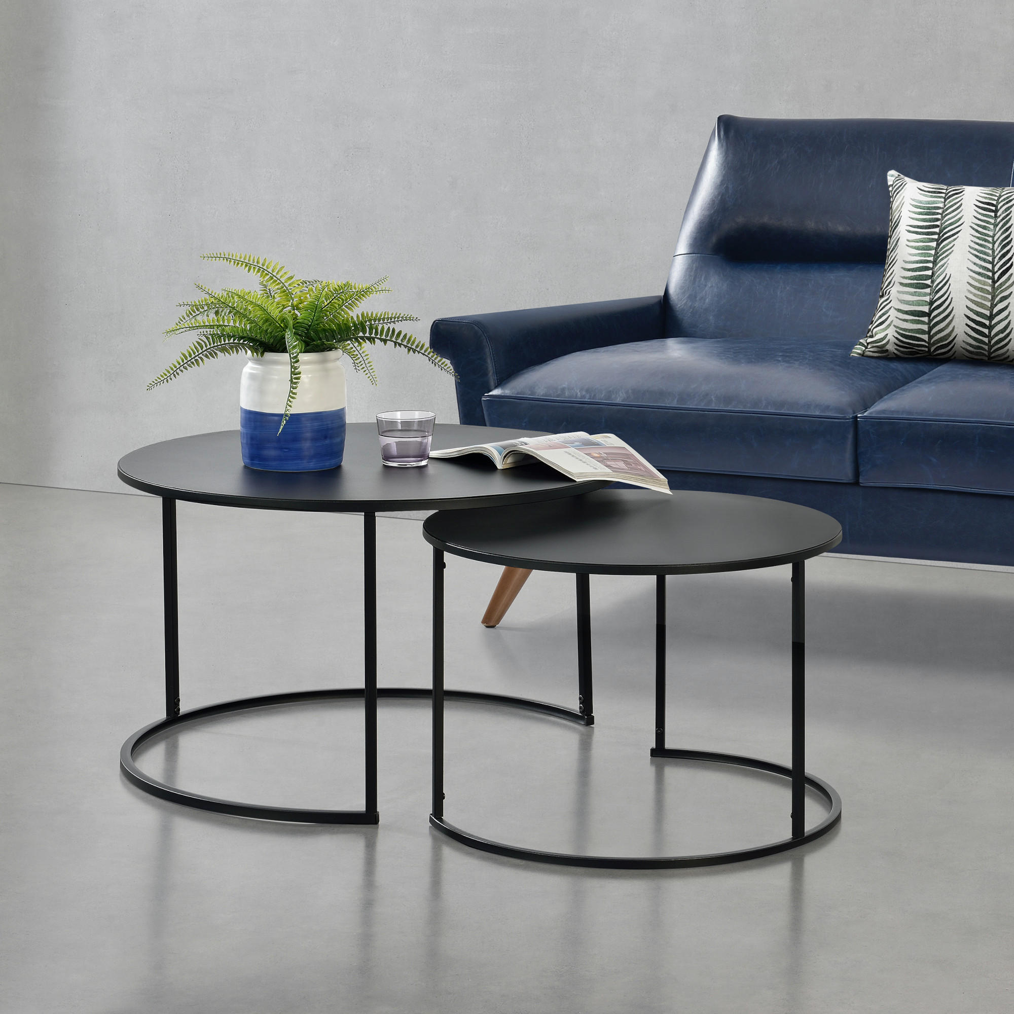 COUCHTISCH SET Korenica SET 2-teilig 74/74/46 - Schwarz, Metall (74/74/46cm) - [en.casa]