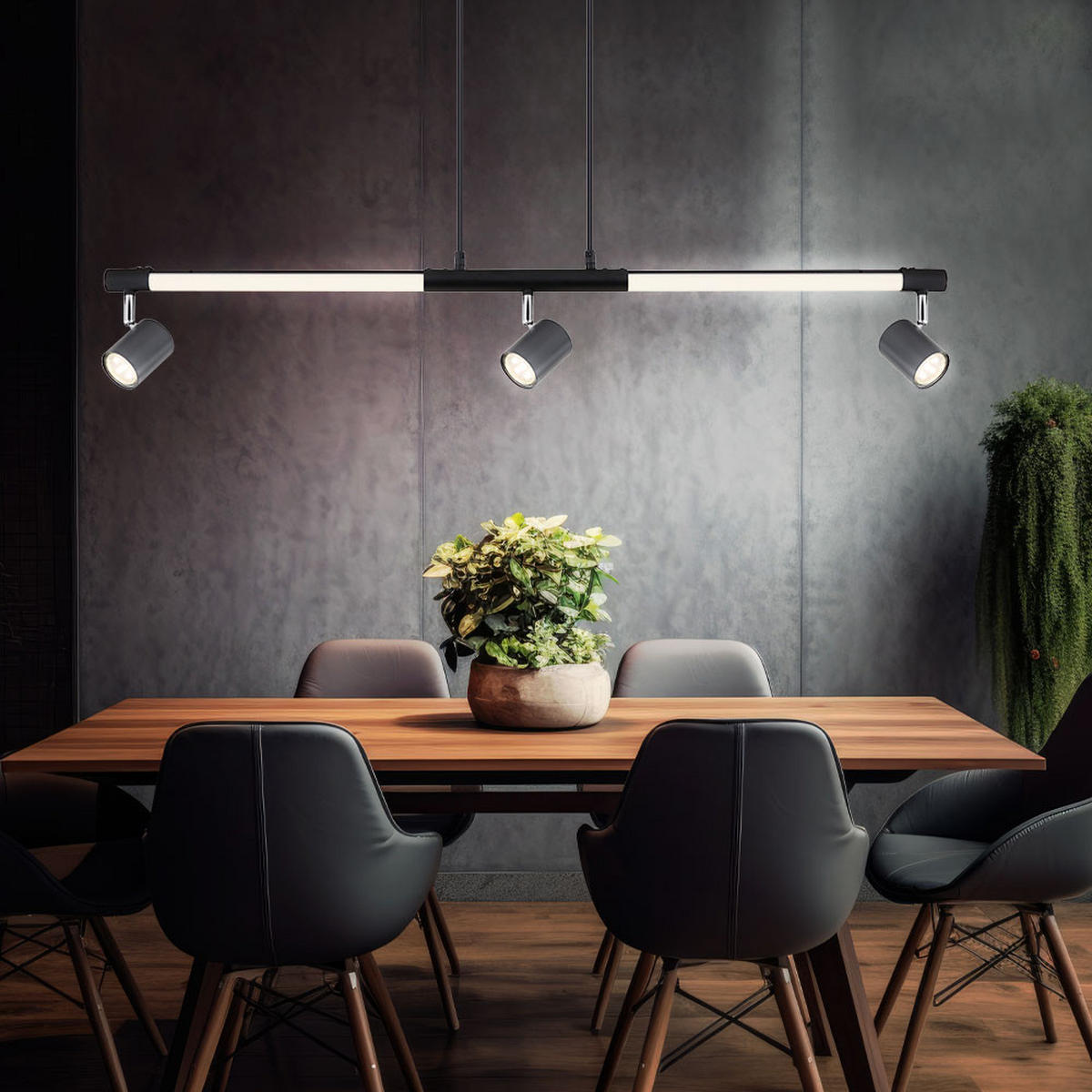 LED HÄNGELEUCHTE Chrom Schwarz bewegliche Spots - Schwarz, Metall (100/12/120cm) - Globo Lighting