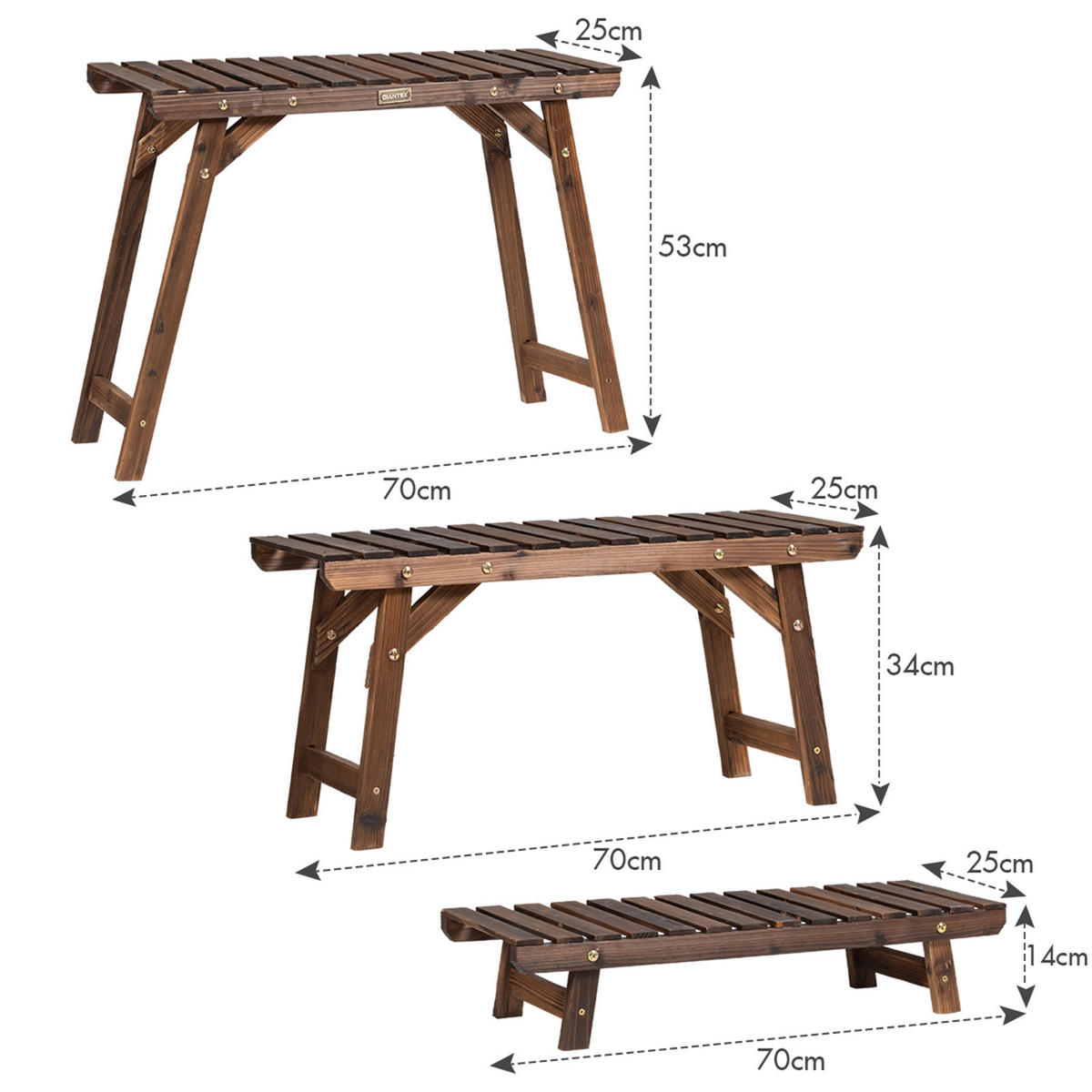 BLUMENREGAL Natürlich - Naturfarben, Holz (27/53/70cm) - COSTWAY